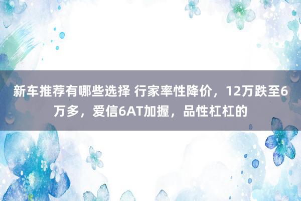 新车推荐有哪些选择 行家率性降价，12万跌至6万多，爱信6AT加握，品性杠杠的