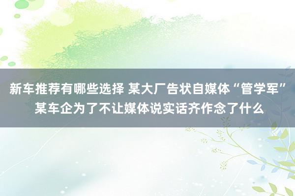 新车推荐有哪些选择 某大厂告状自媒体“管学军” 某车企为了不让媒体说实话齐作念了什么