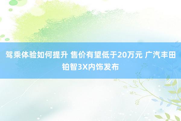 驾乘体验如何提升 售价有望低于20万元 广汽丰田铂智3X内饰发布