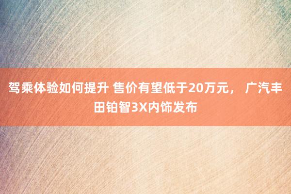 驾乘体验如何提升 售价有望低于20万元， 广汽丰田铂智3X内饰发布