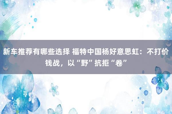 新车推荐有哪些选择 福特中国杨好意思虹：不打价钱战，以“野”抗拒“卷”