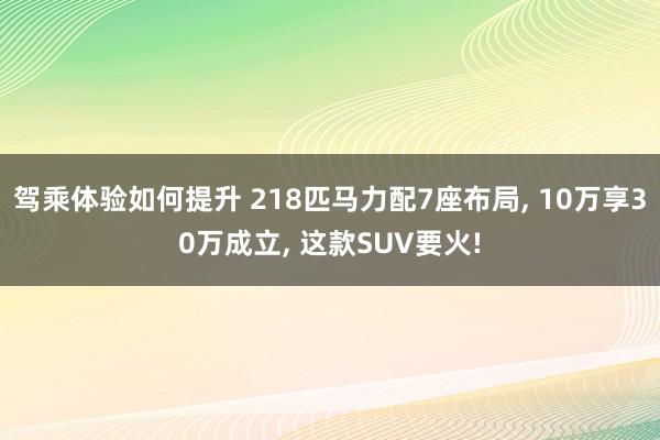 驾乘体验如何提升 218匹马力配7座布局, 10万享30万成立, 这款SUV要火!