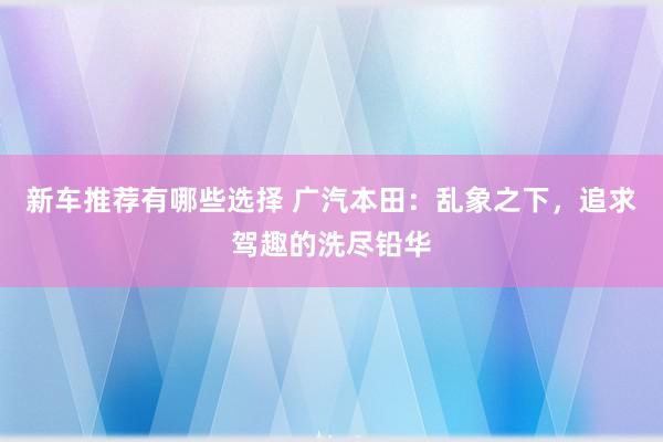 新车推荐有哪些选择 广汽本田：乱象之下，追求驾趣的洗尽铅华