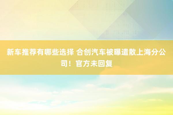 新车推荐有哪些选择 合创汽车被曝遣散上海分公司！官方未回复