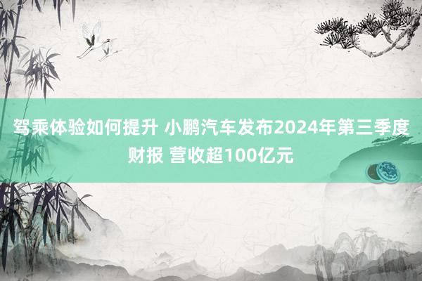 驾乘体验如何提升 小鹏汽车发布2024年第三季度财报 营收超100亿元