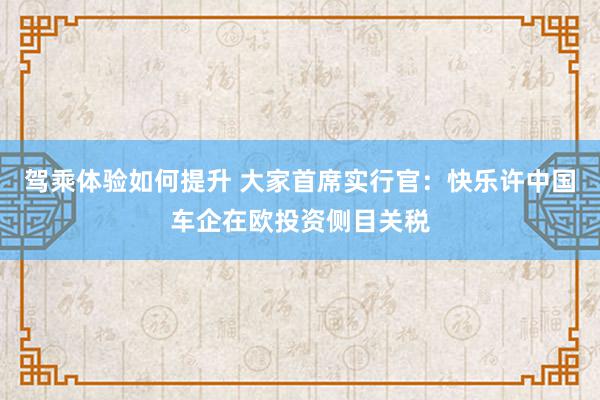 驾乘体验如何提升 大家首席实行官：快乐许中国车企在欧投资侧目关税